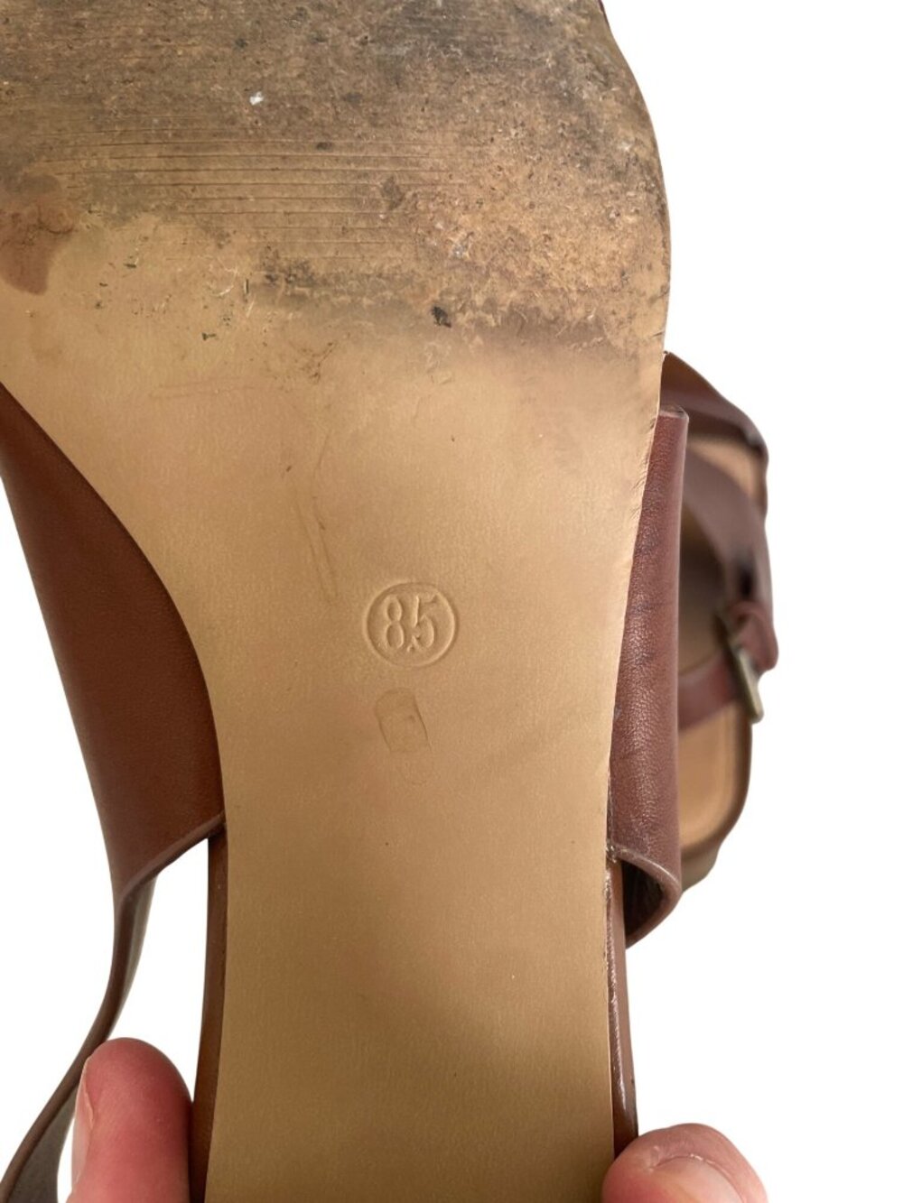 LOFT Brown Faux Leather Block Heel Sandals With Adjustable Strap Womens 8.5 - Picture 10 of 11